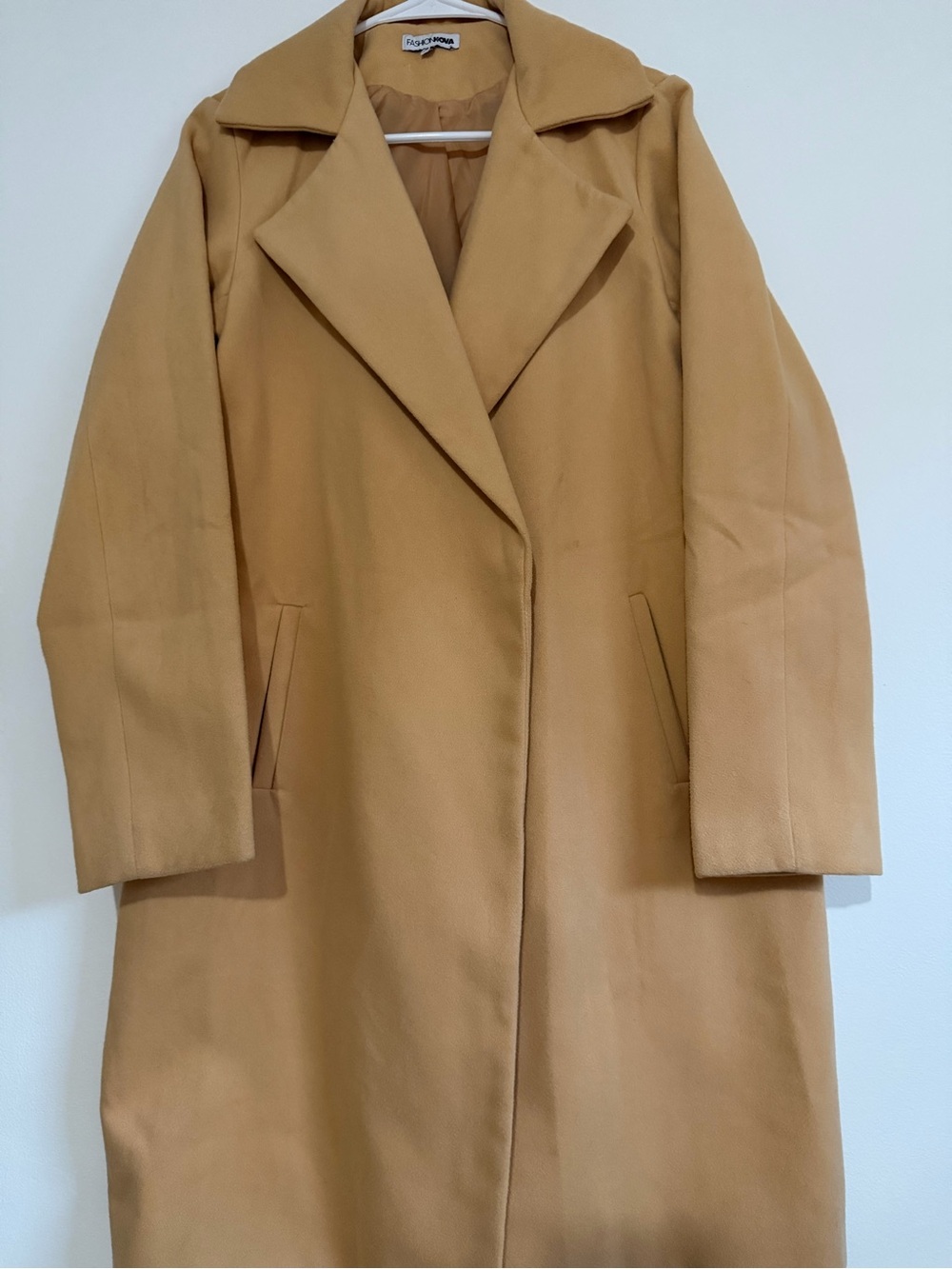 Fashion Nova Camel Long Wool-Blend Trench Coat